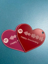 Load image into Gallery viewer, Heart Spotify keychain acrylic engraved enter your personal message and your favorite song or playlist Mothers day

